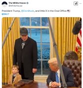 马斯克转发儿子和特朗普同框照 网友调侃：小朋